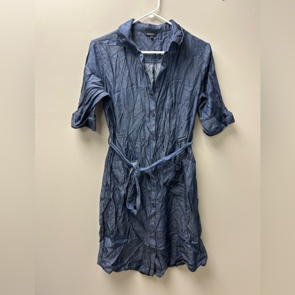 RW & Co. Women’s Blue Denim Button Down Shirt Dress with Belt